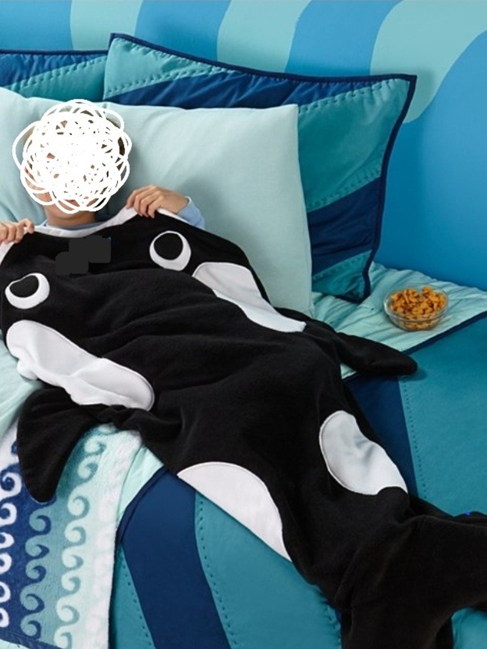 Black & White Orca Whale Kids Blanket Tail